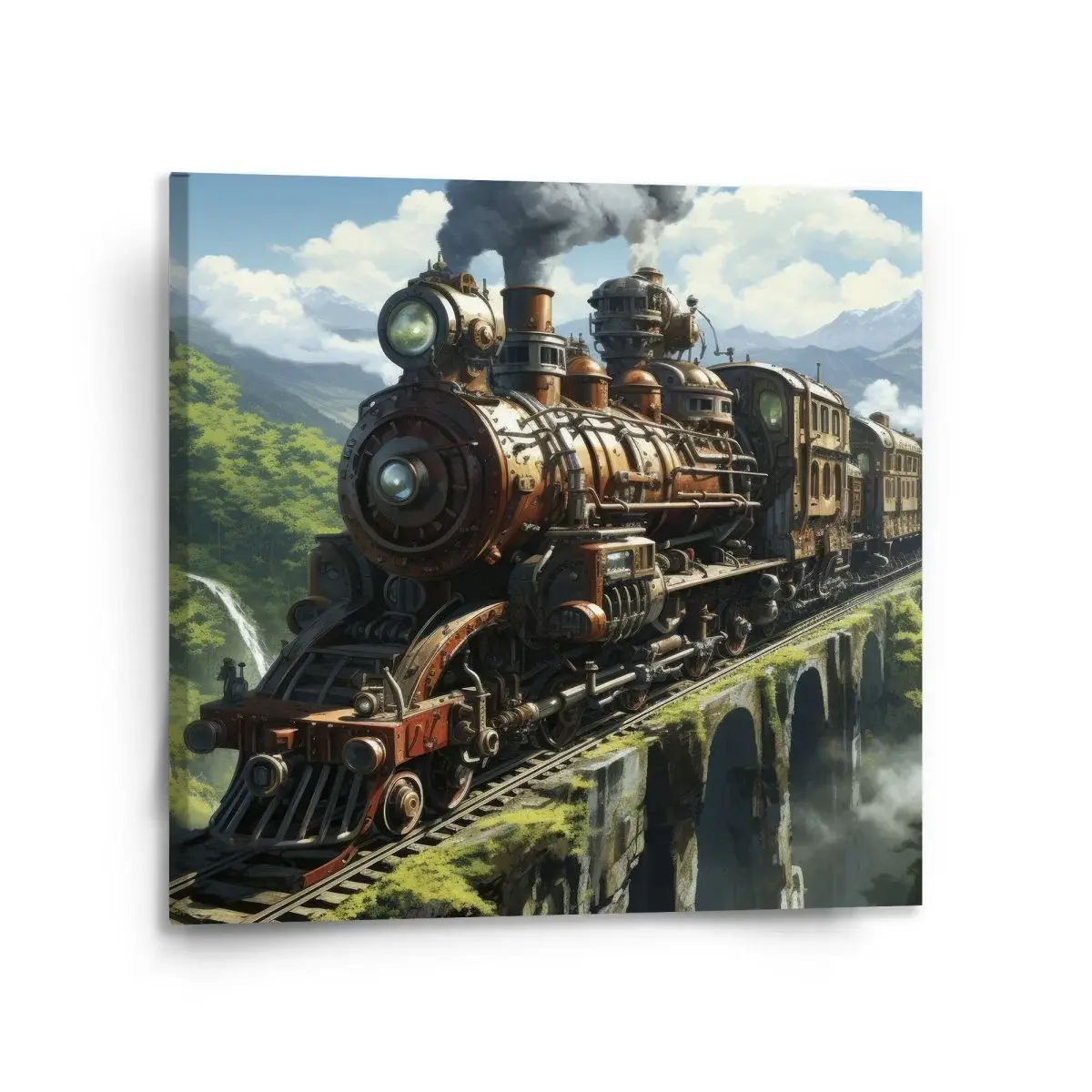 Obraz Parní lokomotiva na viaduktu - 110x110 cm