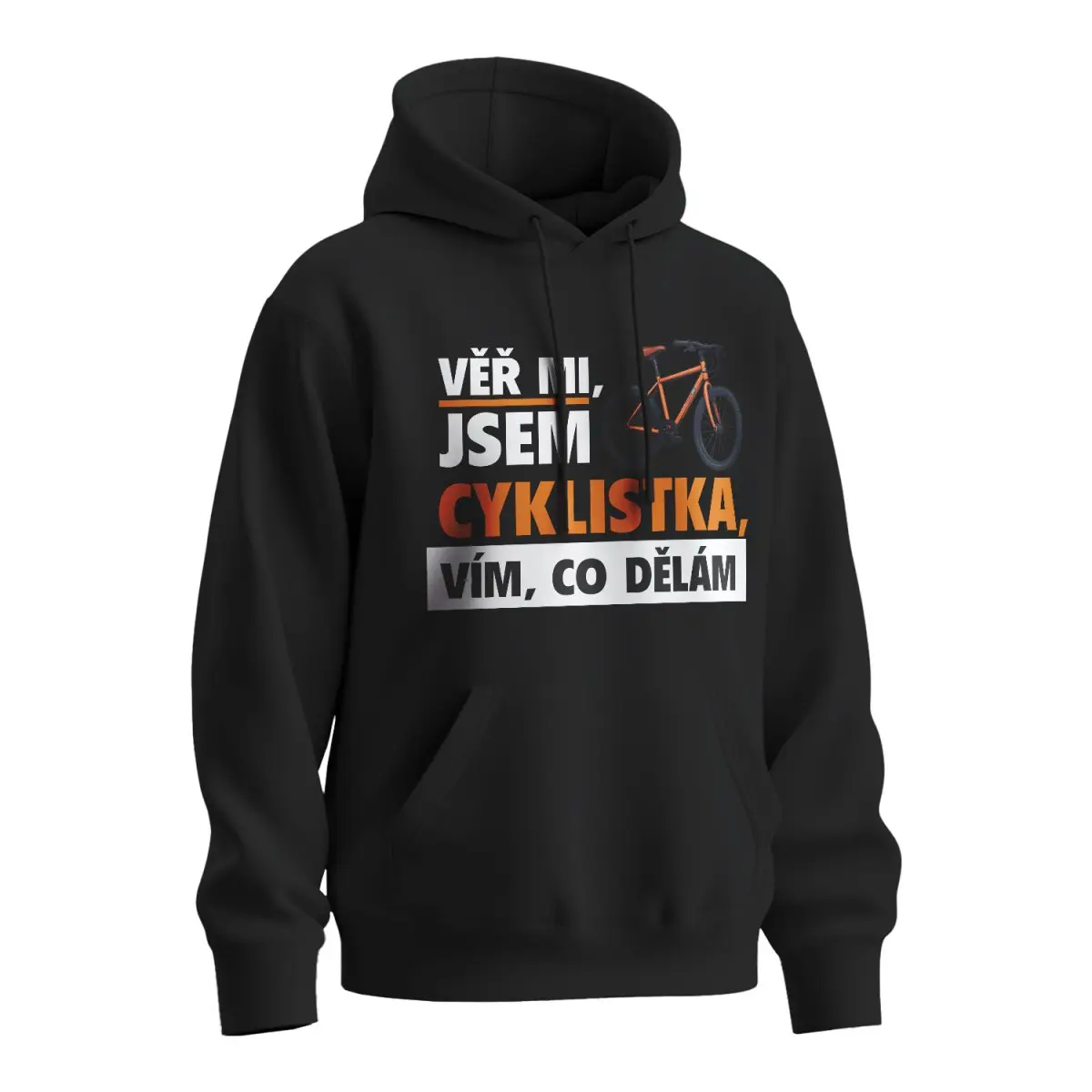 Mikina s potiskem Věř mi, jsem cyklistka - černá M