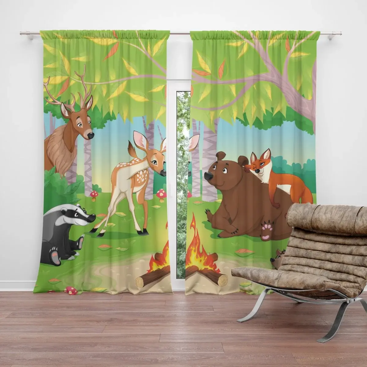 Závěs Lesní zvířátka 2: 2ks 140x250cm