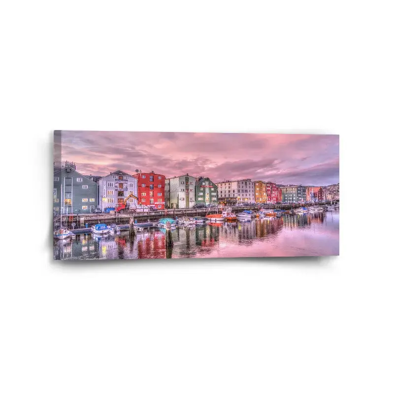 Obraz Barevné domky na pobřeží - 110x50 cm