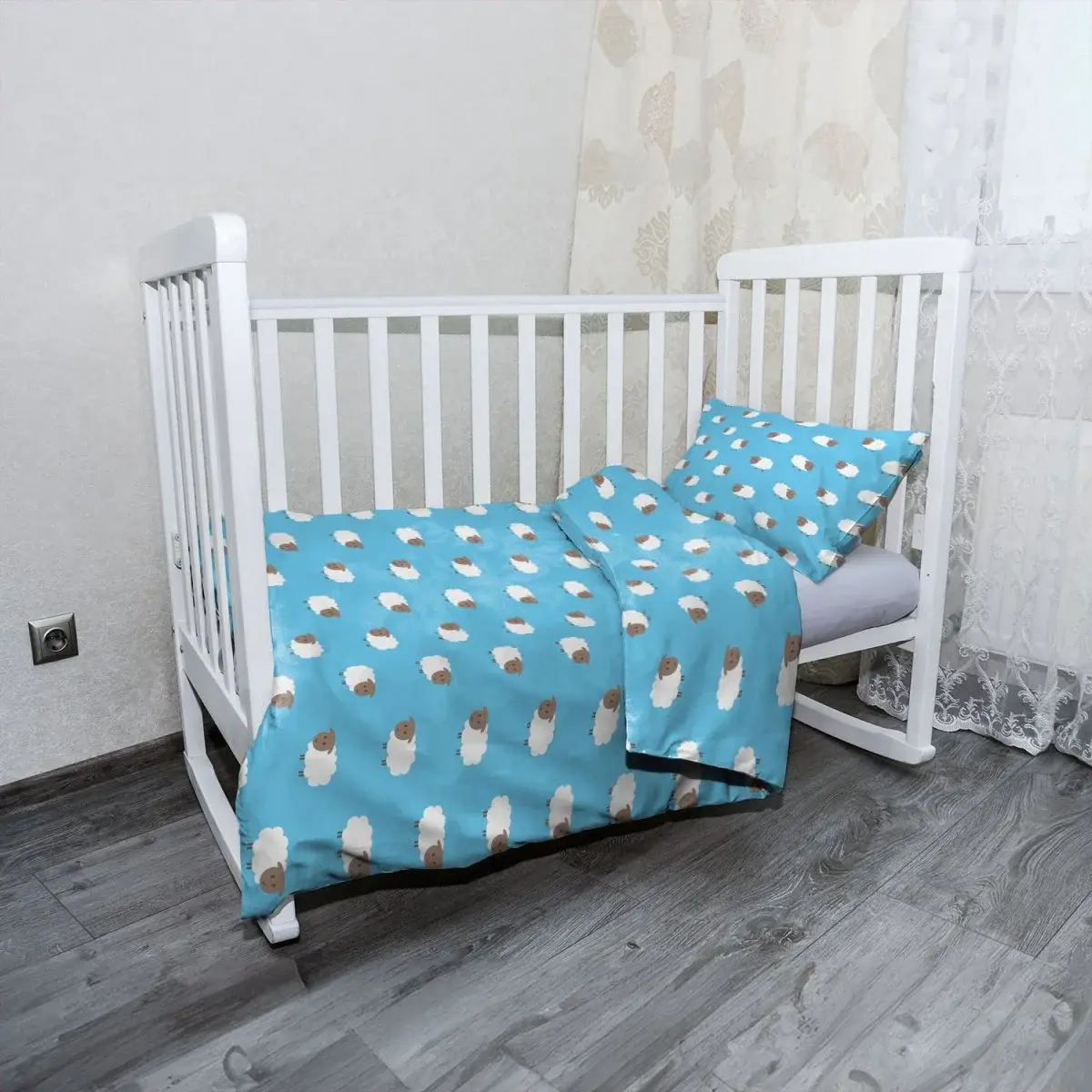 Mikroplyšové dětské povlečení do postýlky Ovečky - 130x90 / 40x60