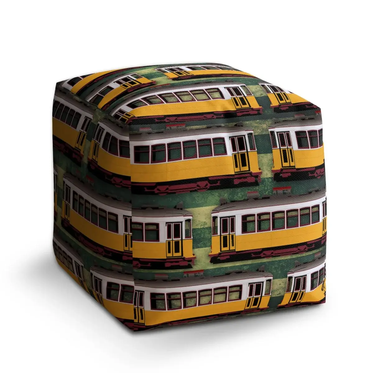 Taburet Cube Lisabonské historické tramvaje Zelený Pattern - 60x60x60 cm