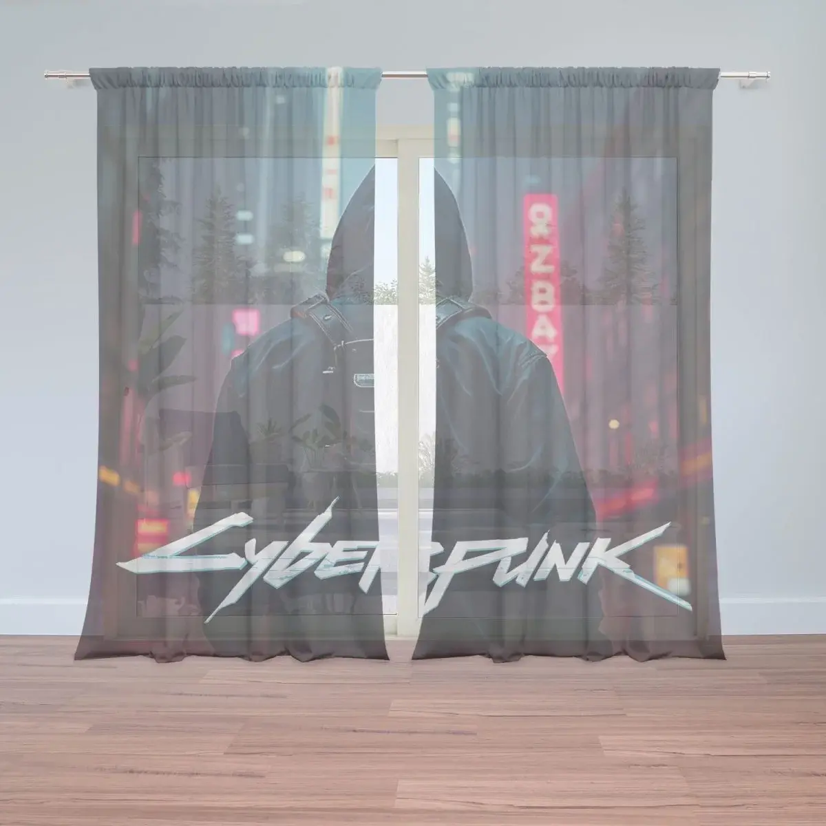 Záclony Cyberpunk 2077 Pohled do města: 2ks 150x250cm