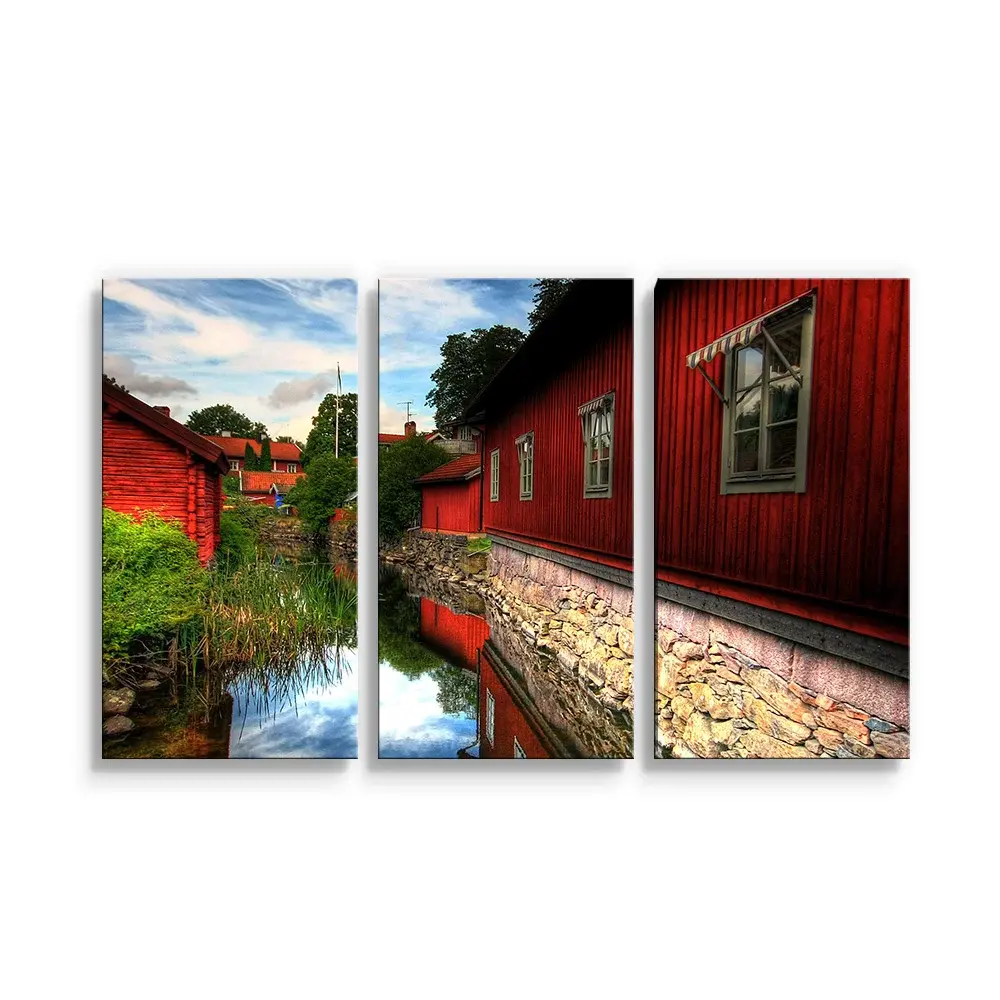 Obraz - 3-dílný Červený dům - 120x80 cm