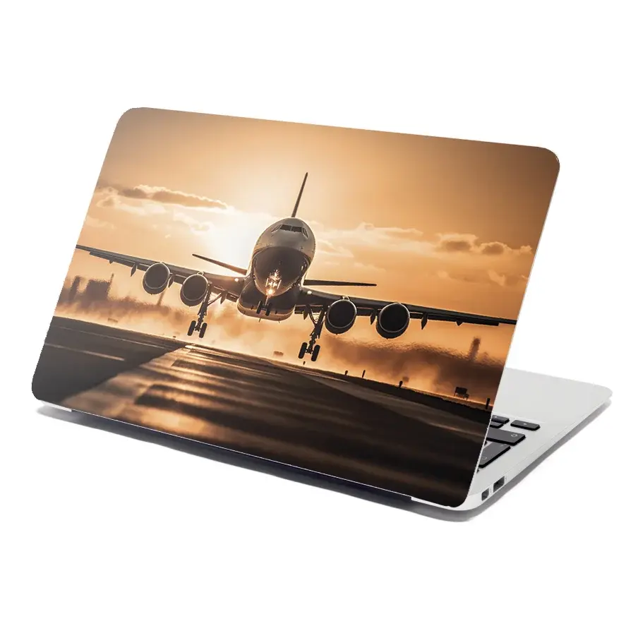 Samolepka na notebook Letadlo přistávající při západu slunce - 29x20 cm