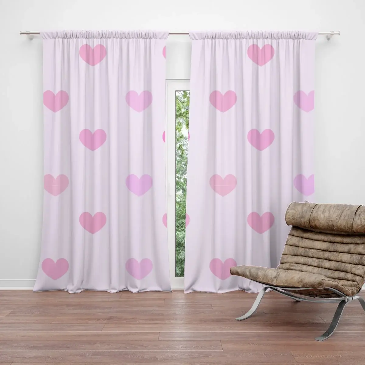 Závěs Růžové srdce: 2ks 140x250cm