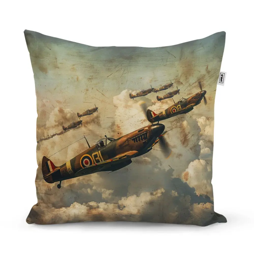 Polštář Stíhačky Spitfire v letecké bitvě - 40x40 cm