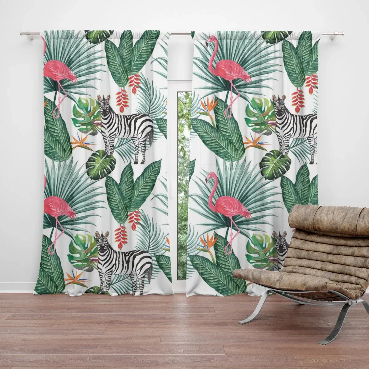 Závěs Zebra a Plameňák: 2ks 140x250cm