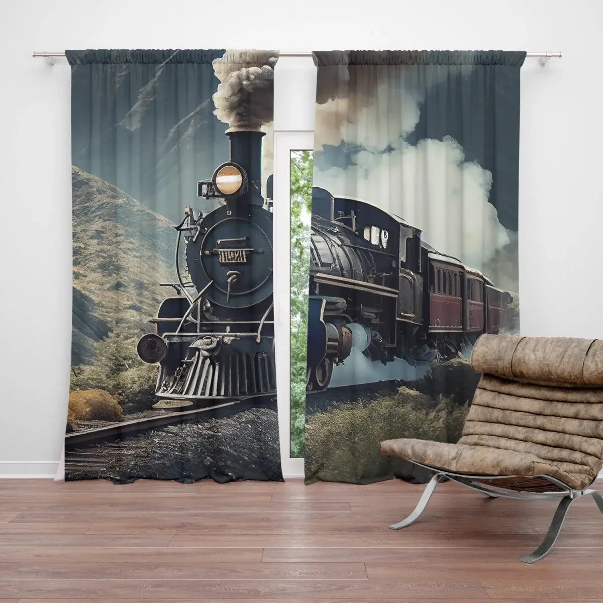 Závěs Parní lokomotiva v horách: 2ks 140x250cm