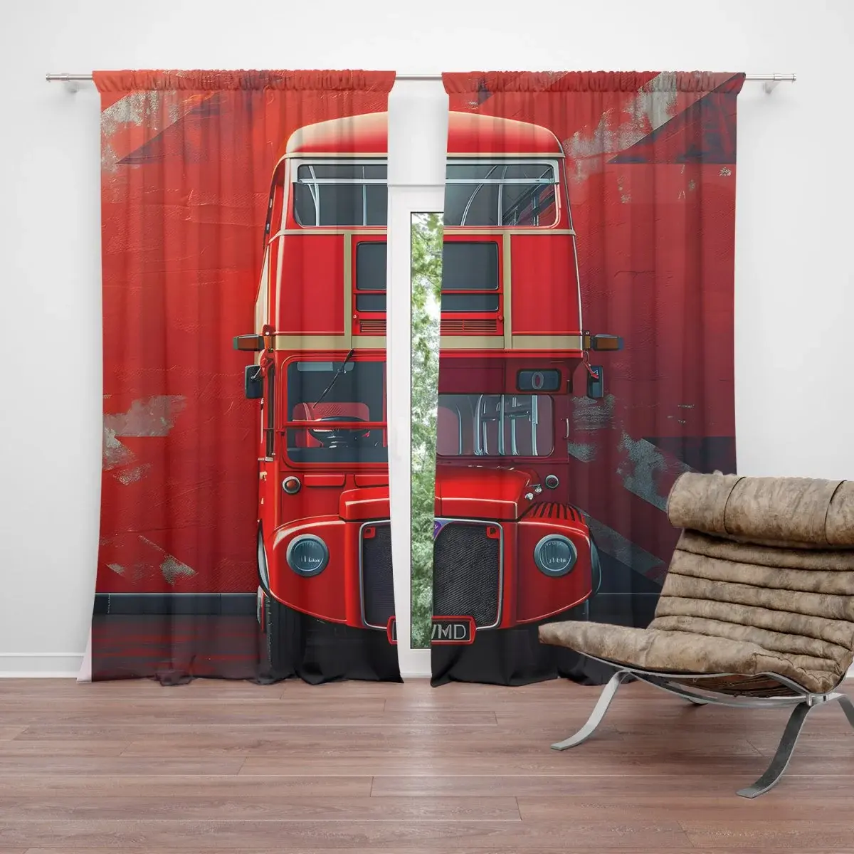 Závěs Červený patrový autobus Vlajka: 2ks 140x250cm