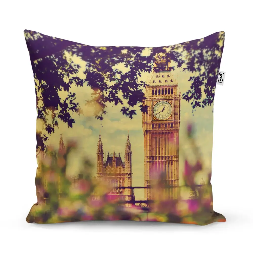Polštář Londýn Big Ben Flowers - 60x60 cm