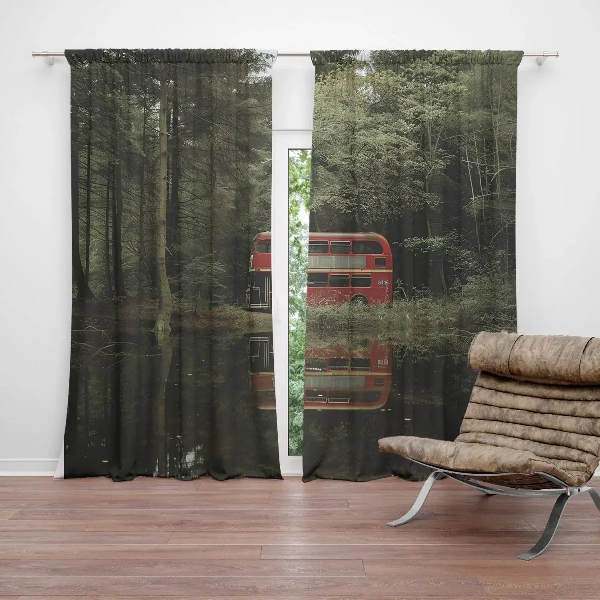 Závěs Červený patrový autobus: 2ks 140x250cm