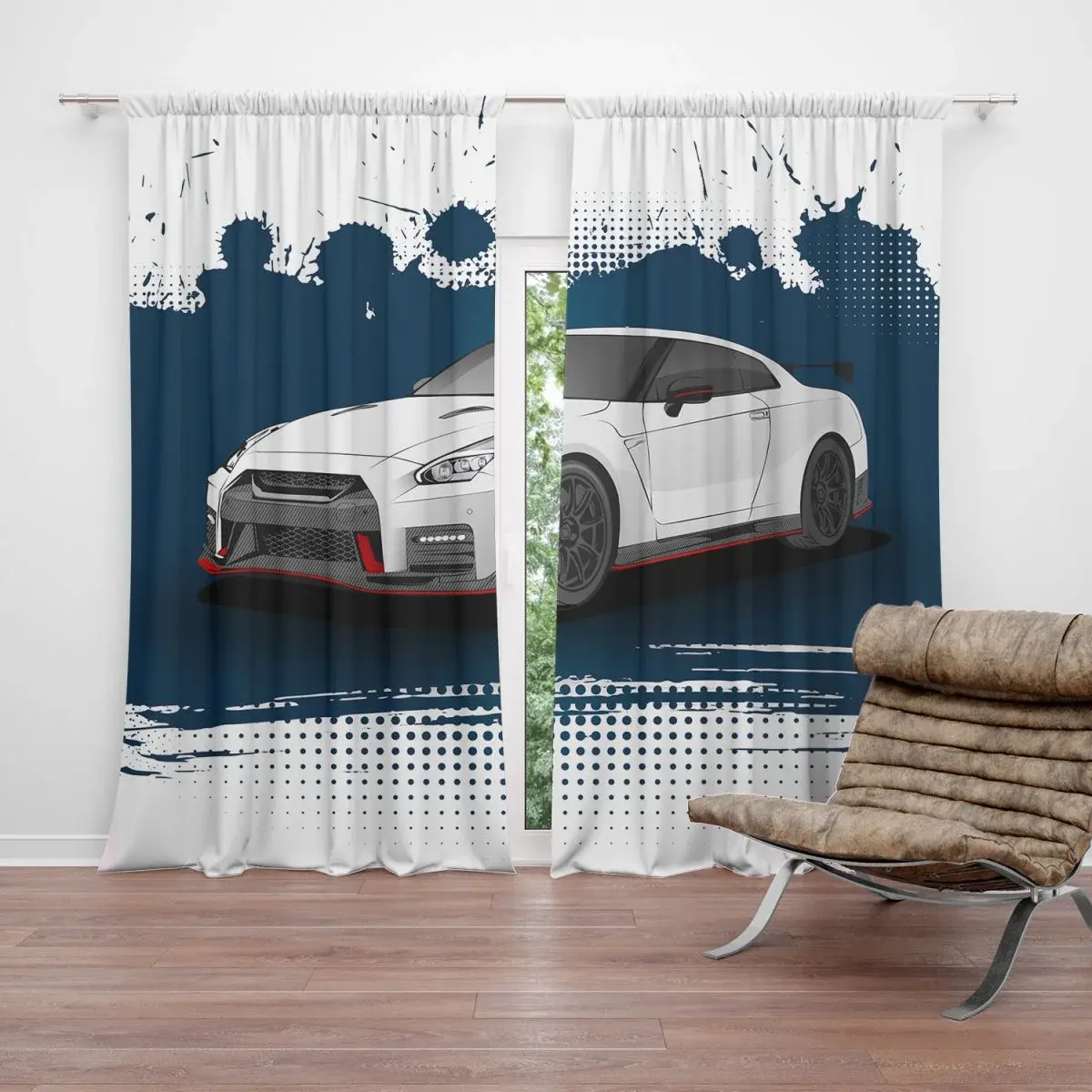 Závěs Nissan GTR 35 Modrý: 2ks 140x250cm