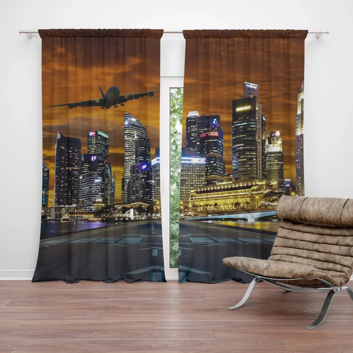 Závěs Letadlo nad mrakodrapy: 2ks 140x250cm