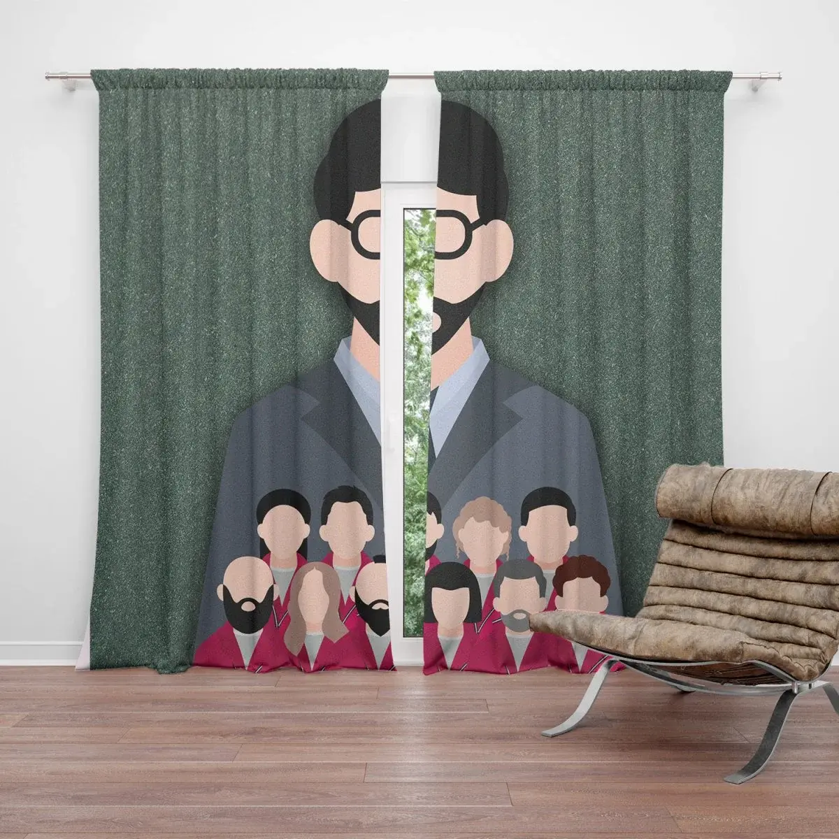 Závěs Money heist Profesor a jeho tým Zelená: 2ks 140x250cm
