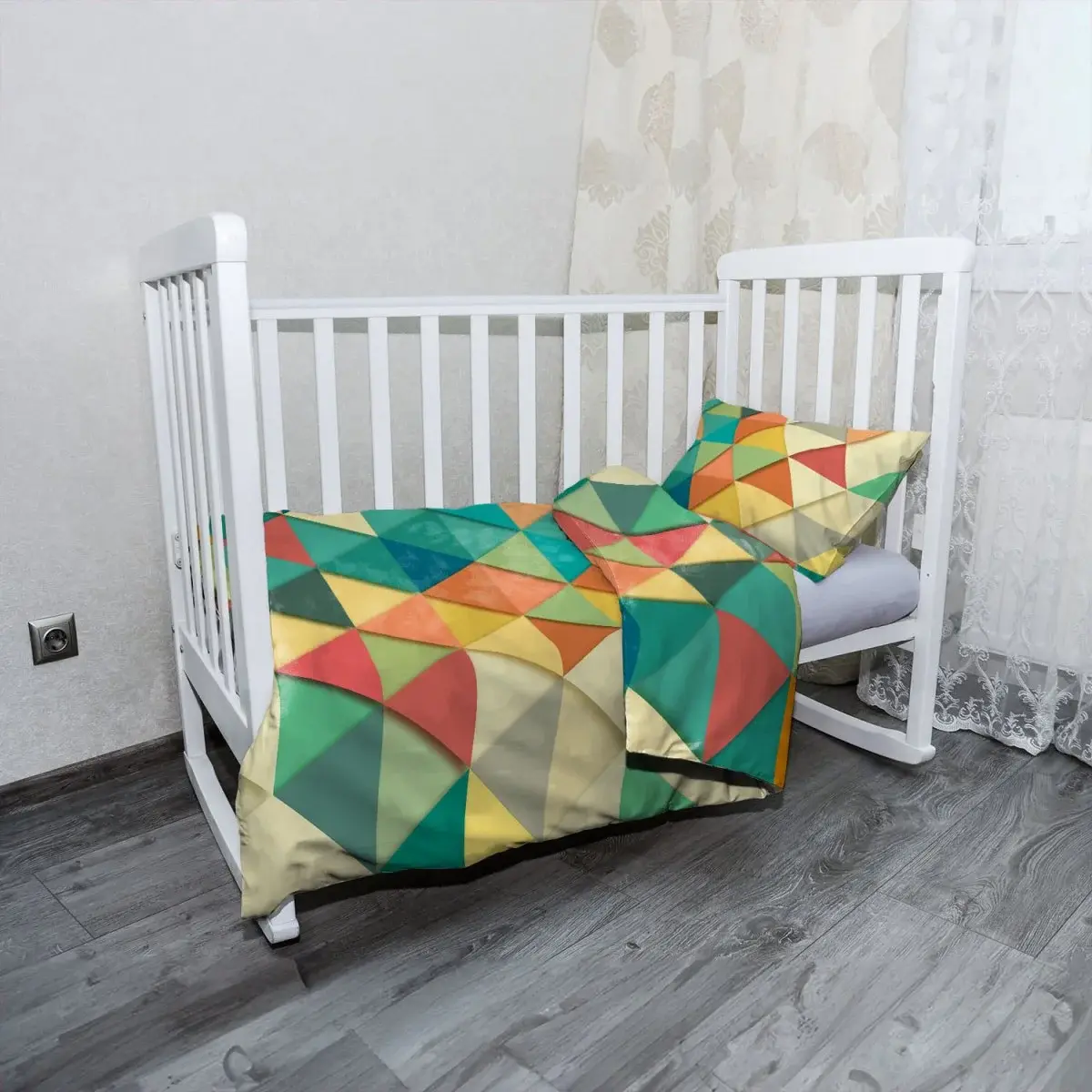 Mikroplyšové dětské povlečení do postýlky Trojúhelníky - 100x135 / 40x60