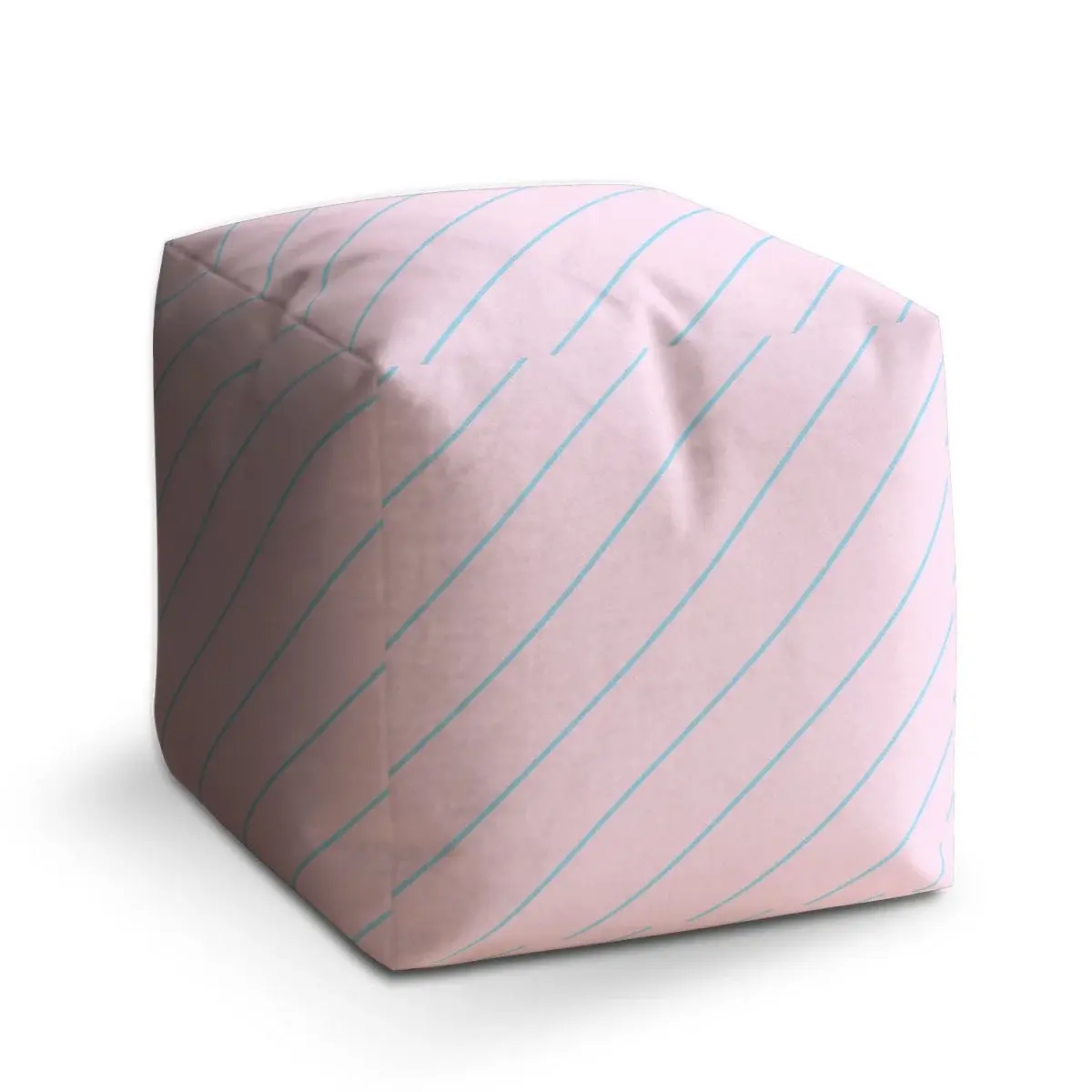 Taburet Cube Modré pruhy na růžové - 50x50x50 cm