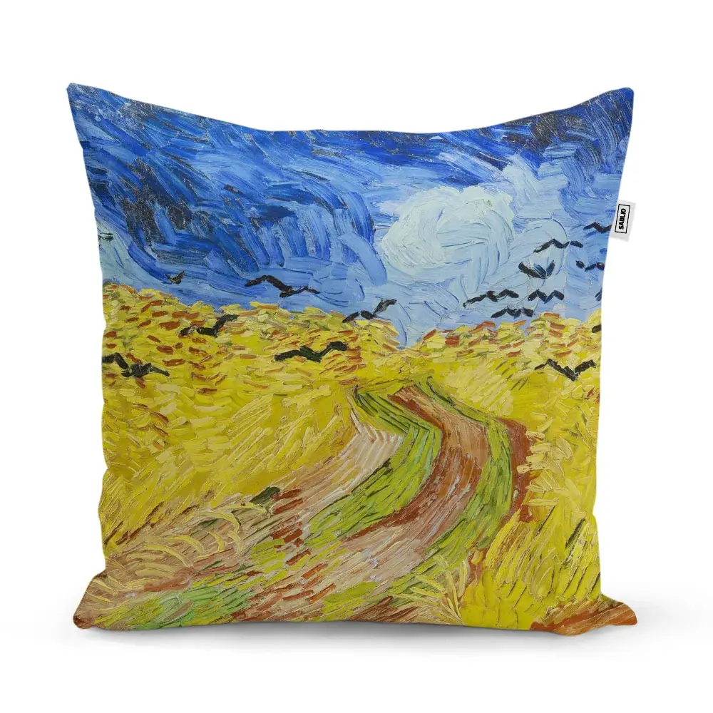 Polštář Pšeničné pole s vránami - Vincent van Gogh - 50x50 cm