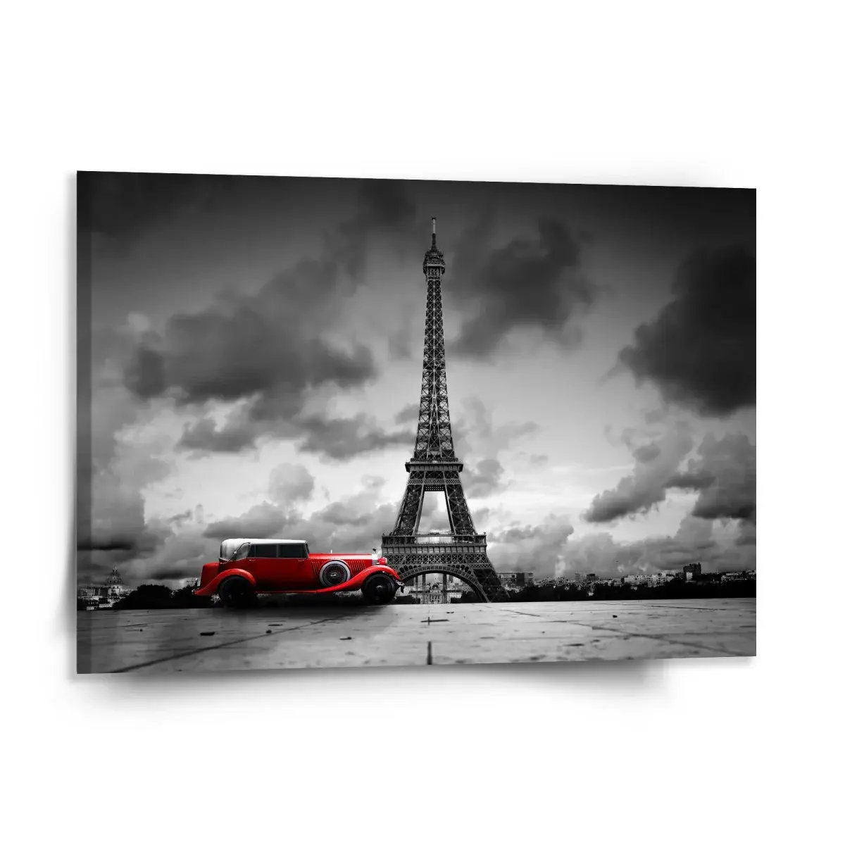 Obraz Eiffelova věž a červené auto - 150x110 cm