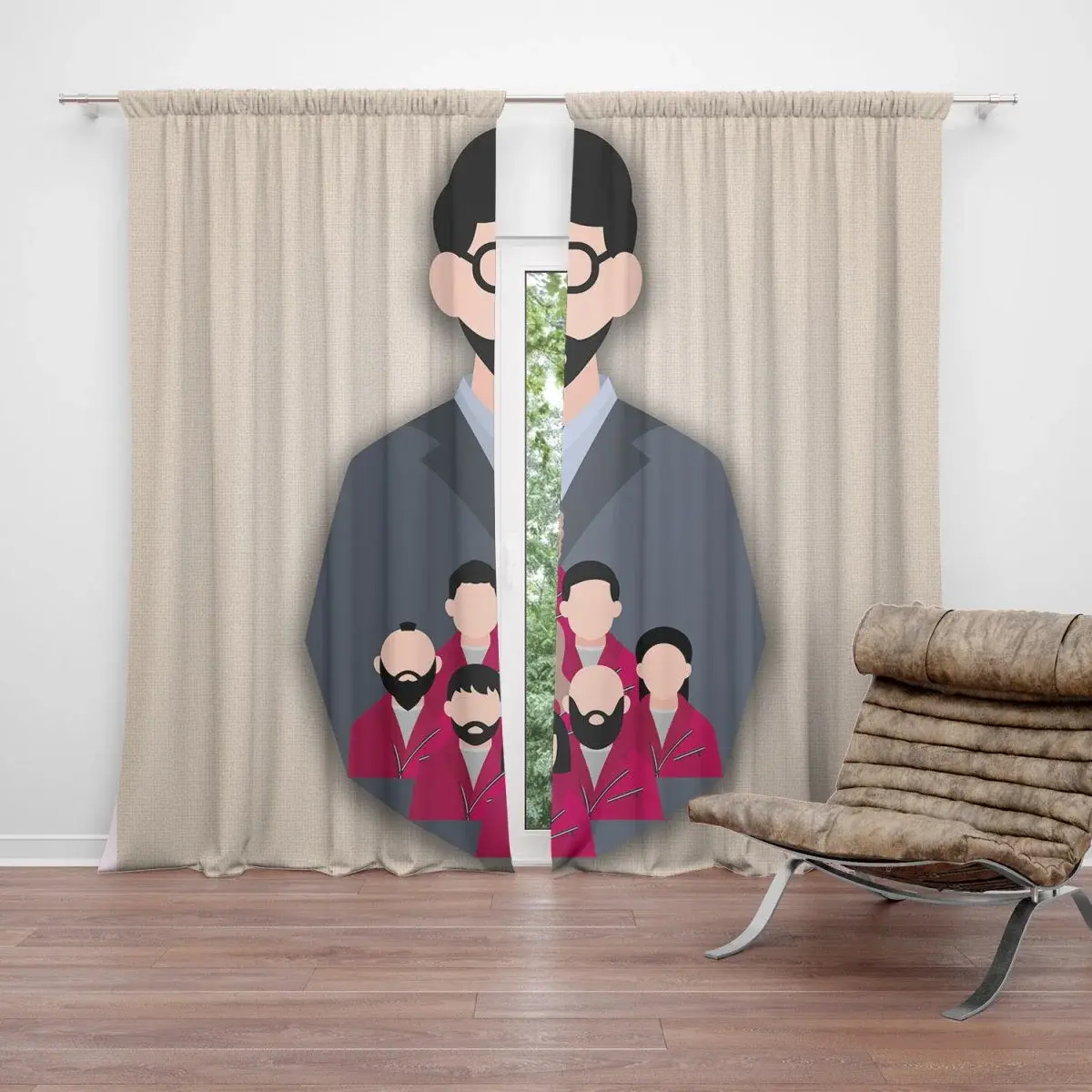Závěs Money heist Profesor a jeho tým Béžová: 2ks 140x250cm