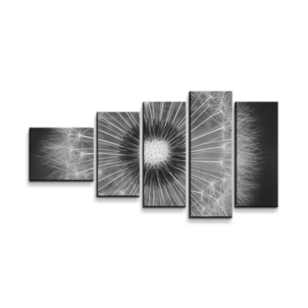 Obraz - 5-dílný Černobílá pampeliška - 100x60 cm
