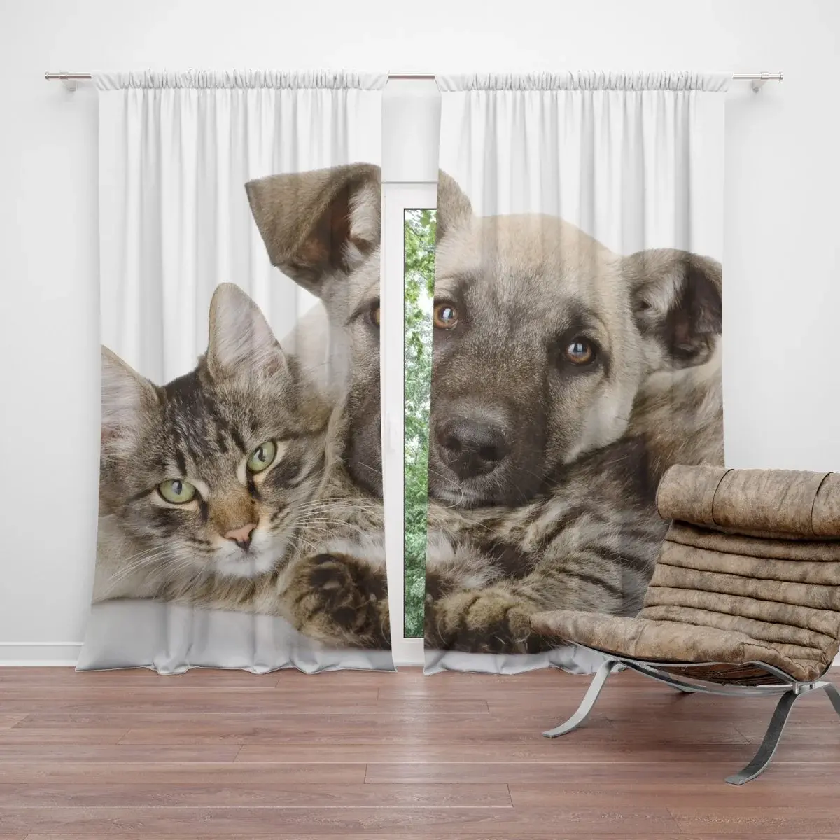 Závěs Kočička a štěňátko: 2ks 140x250cm