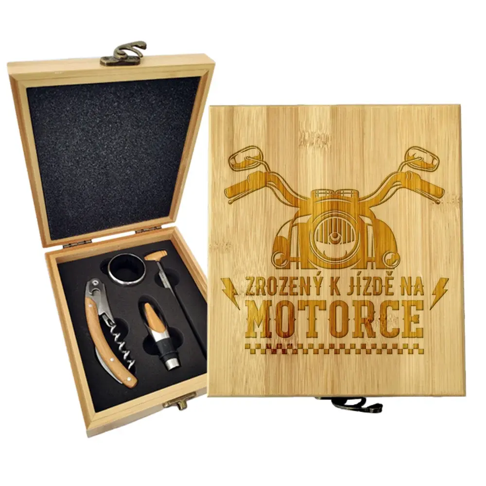 Dárková sada na víno Zrozený k jízdě na motorce: 147×168×49 mm