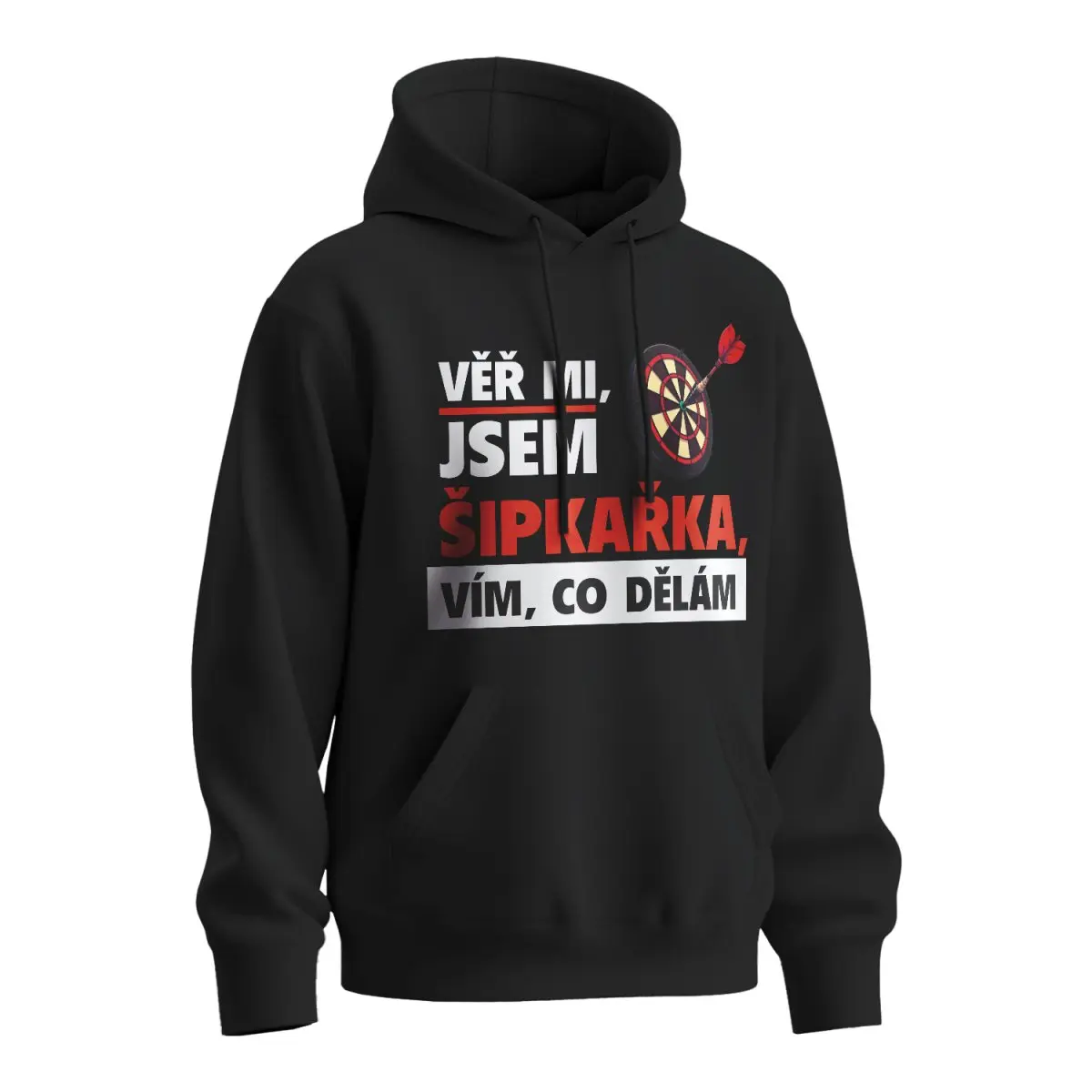 Mikina s potiskem Věř mi, jsem šipkařka - černá XL