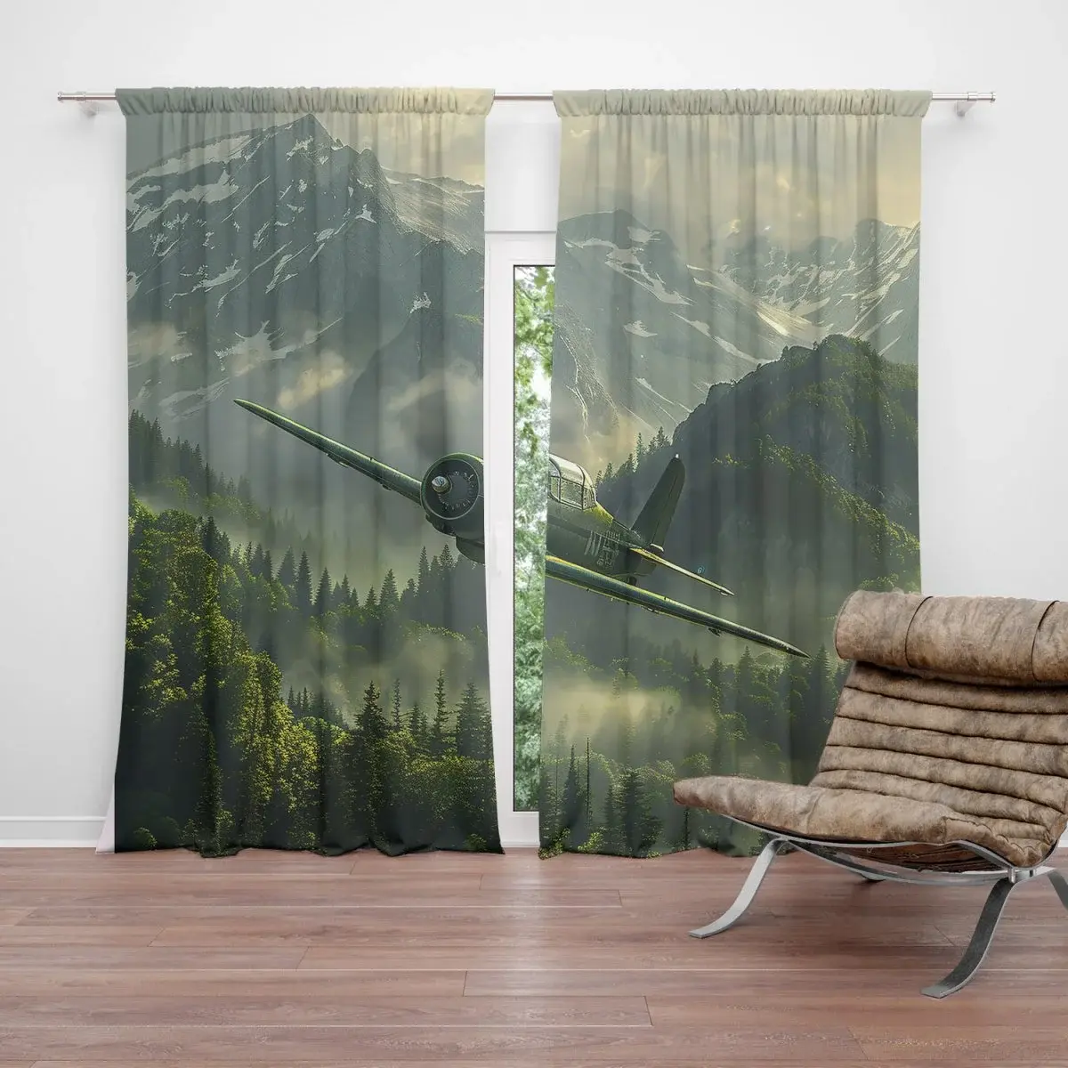 Závěs Bojové letadlo v horách: 2ks 140x250cm