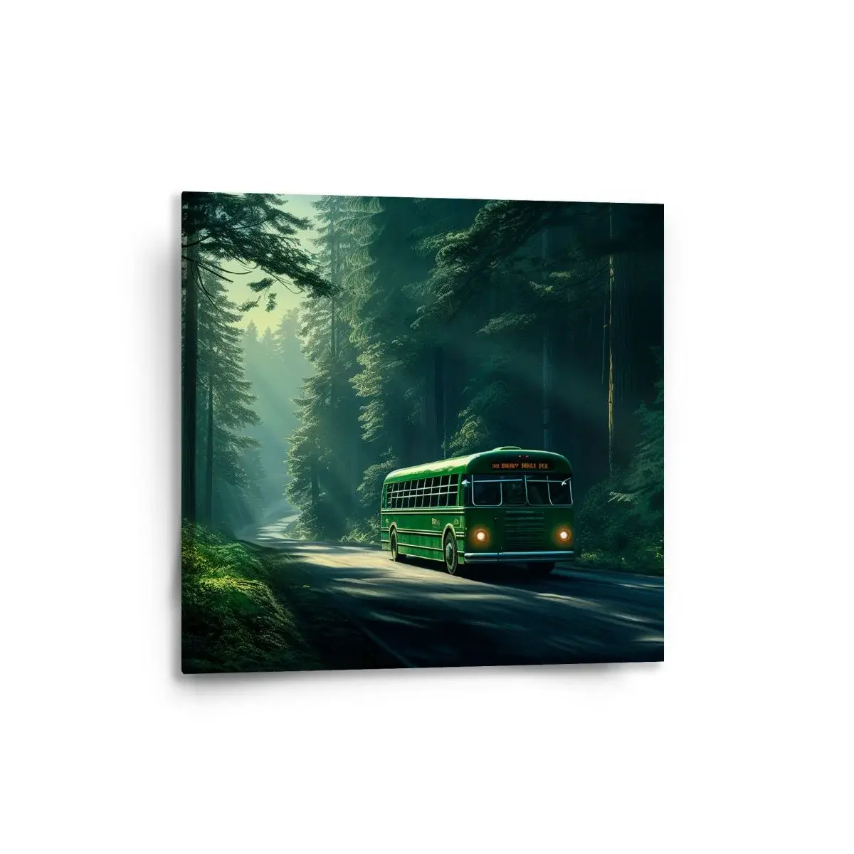 Obraz Zelený autobus v lese - 50x50 cm