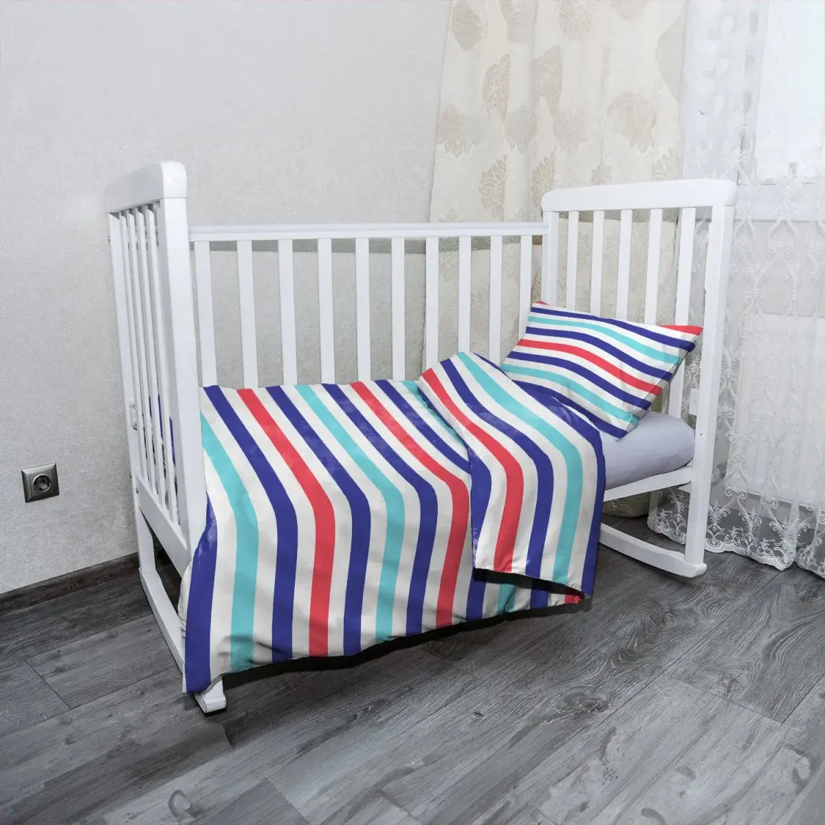 Mikroplyšové dětské povlečení do postýlky Barevné veselé pruhy - 130x90 / 40x60