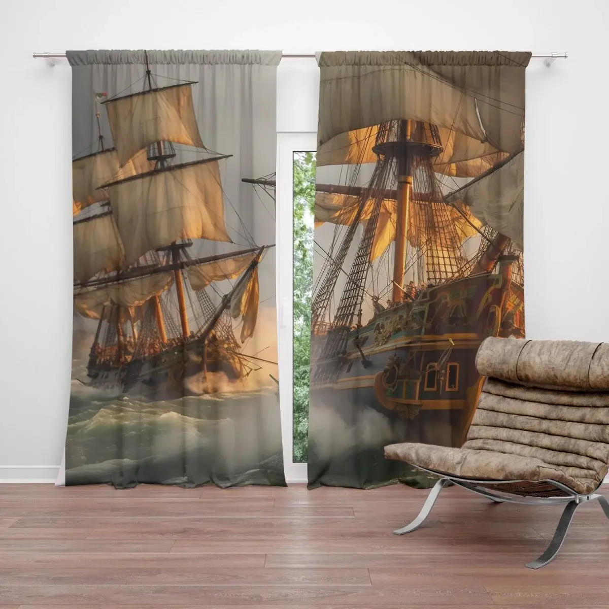 Závěs Plachetnice ve vlnách: 2ks 140x250cm