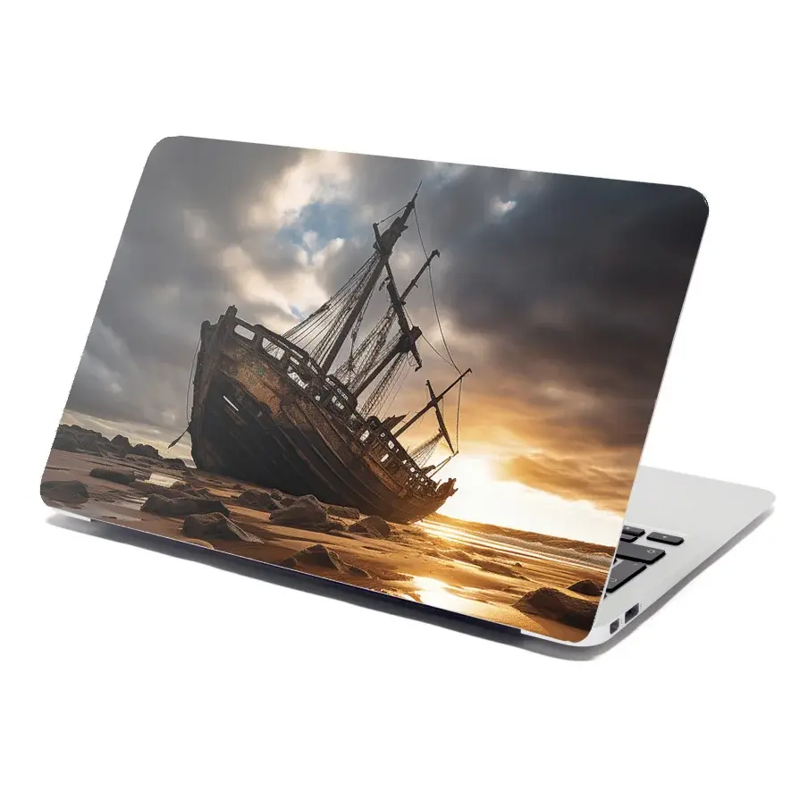 Samolepka na notebook Vrak lodi při západu slunce - 29x20 cm