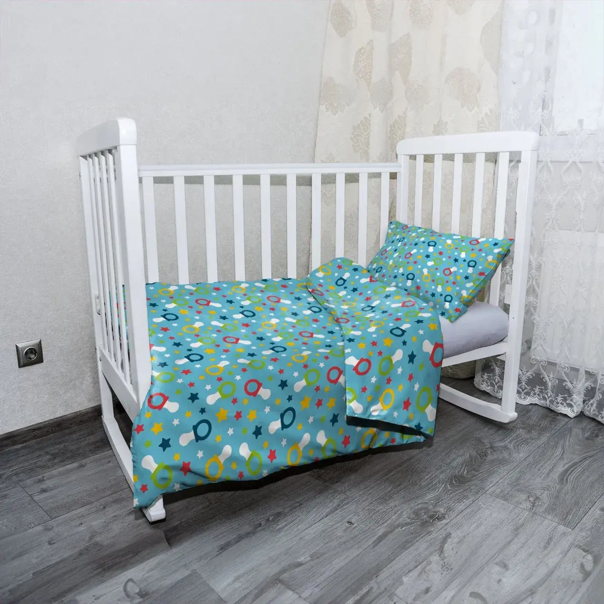 Mikroplyšové dětské povlečení do postýlky Dudlíky a hvězdičky