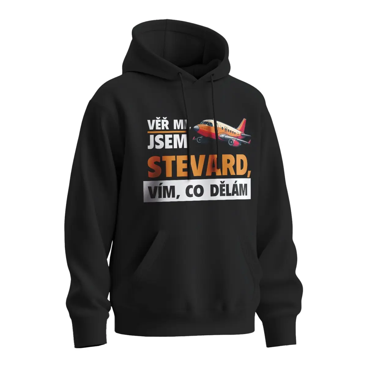 Mikina s potiskem Věř mi, jsem stevard - černá 5XL