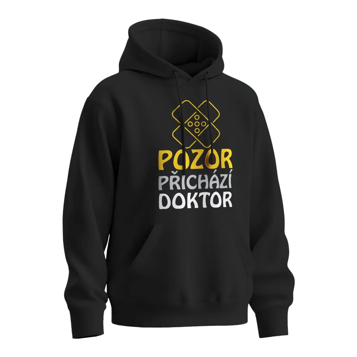Mikina s potiskem Pozor přichází doktor - černá 5XL