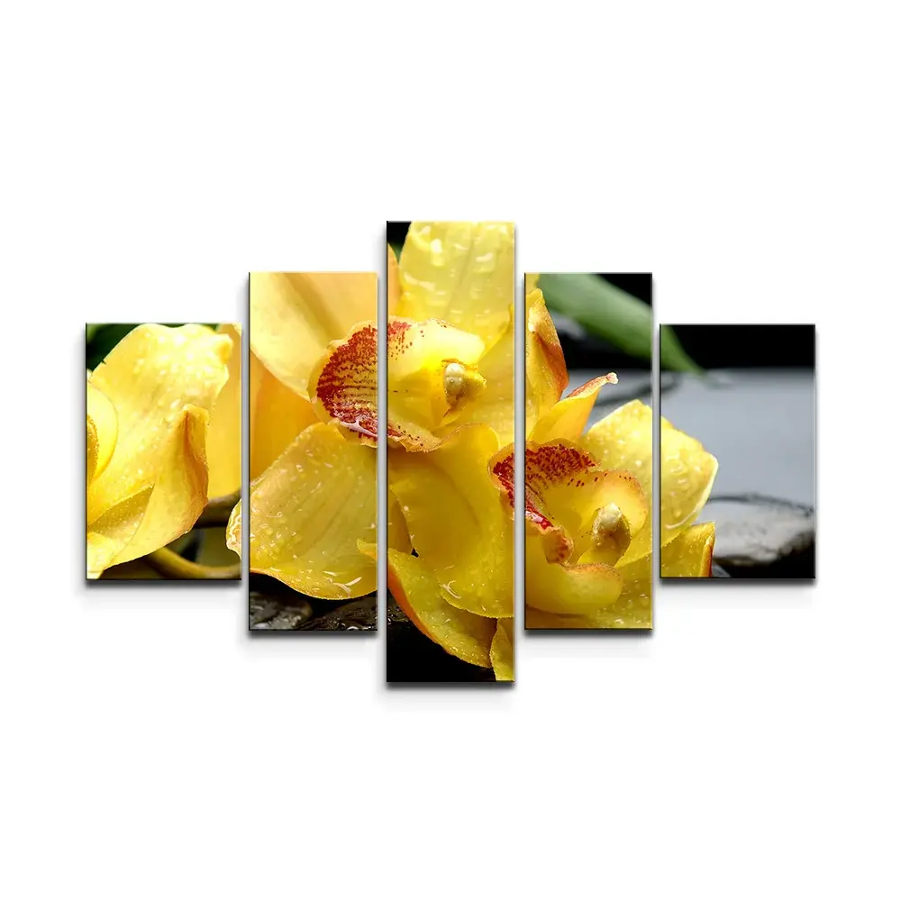 Obraz - 5-dílný Žluté orchideje - 125x90 cm