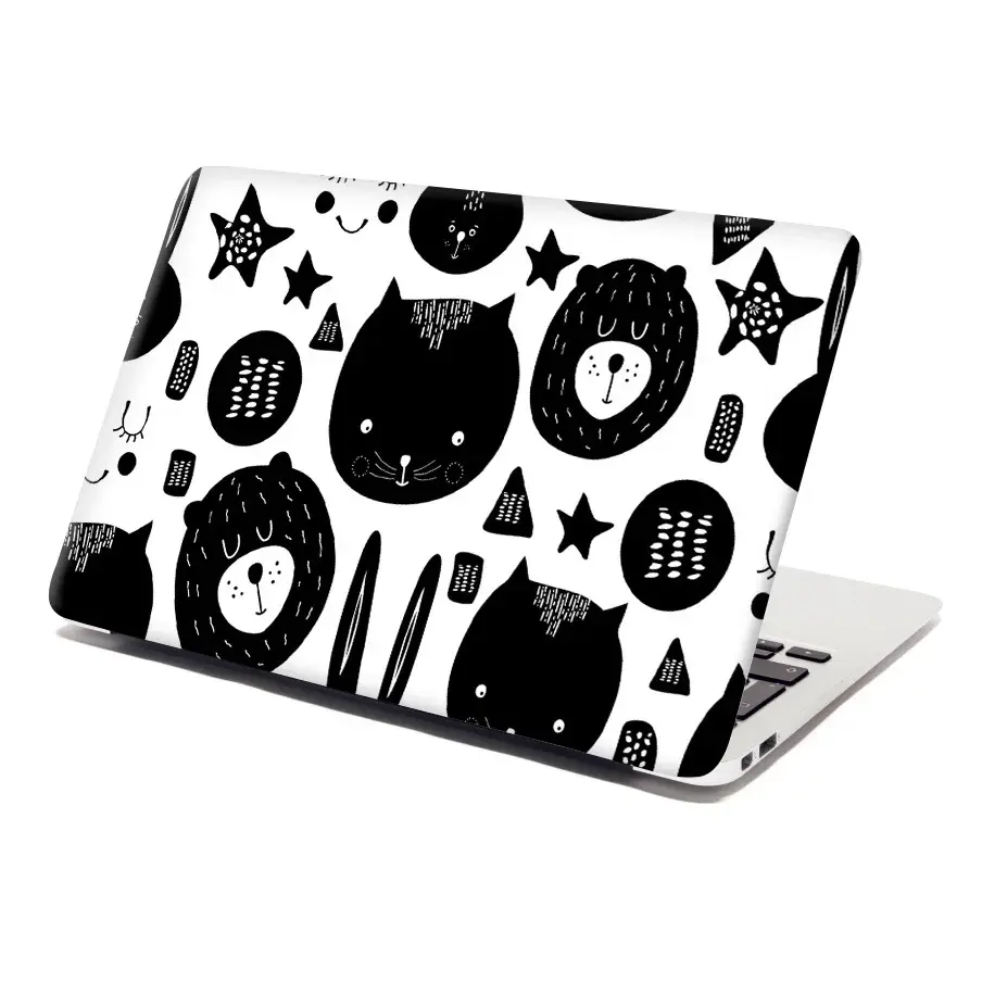 Samolepka na notebook Kočička a medvěd - 38x26 cm