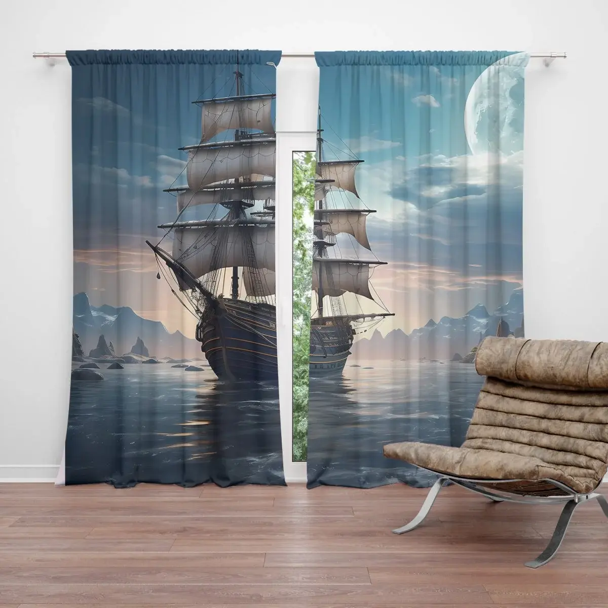 Závěs Plachetnice mezi skalami: 2ks 140x250cm