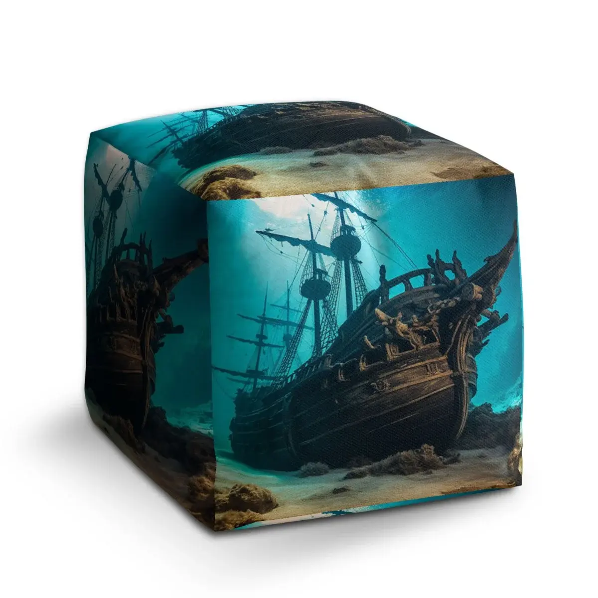 Taburet Cube Vrak dřevěné lodi na dně moře - 60x60x60 cm