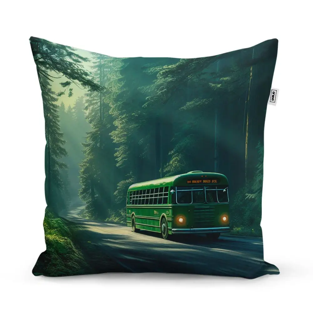 Polštář Zelený autobus v lese - 60x60 cm