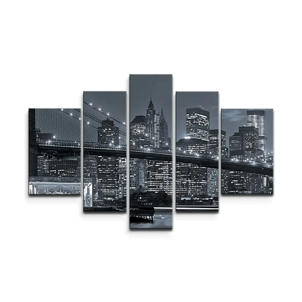 Obraz - 5-dílný Noční New York 2 - 125x90 cm