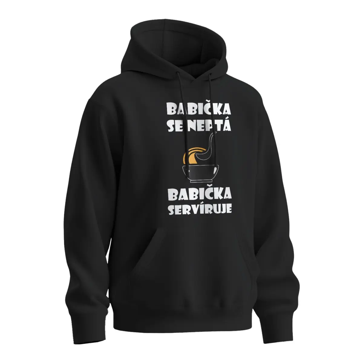 Mikina s potiskem Babička se neptá, babička servíruje - černá