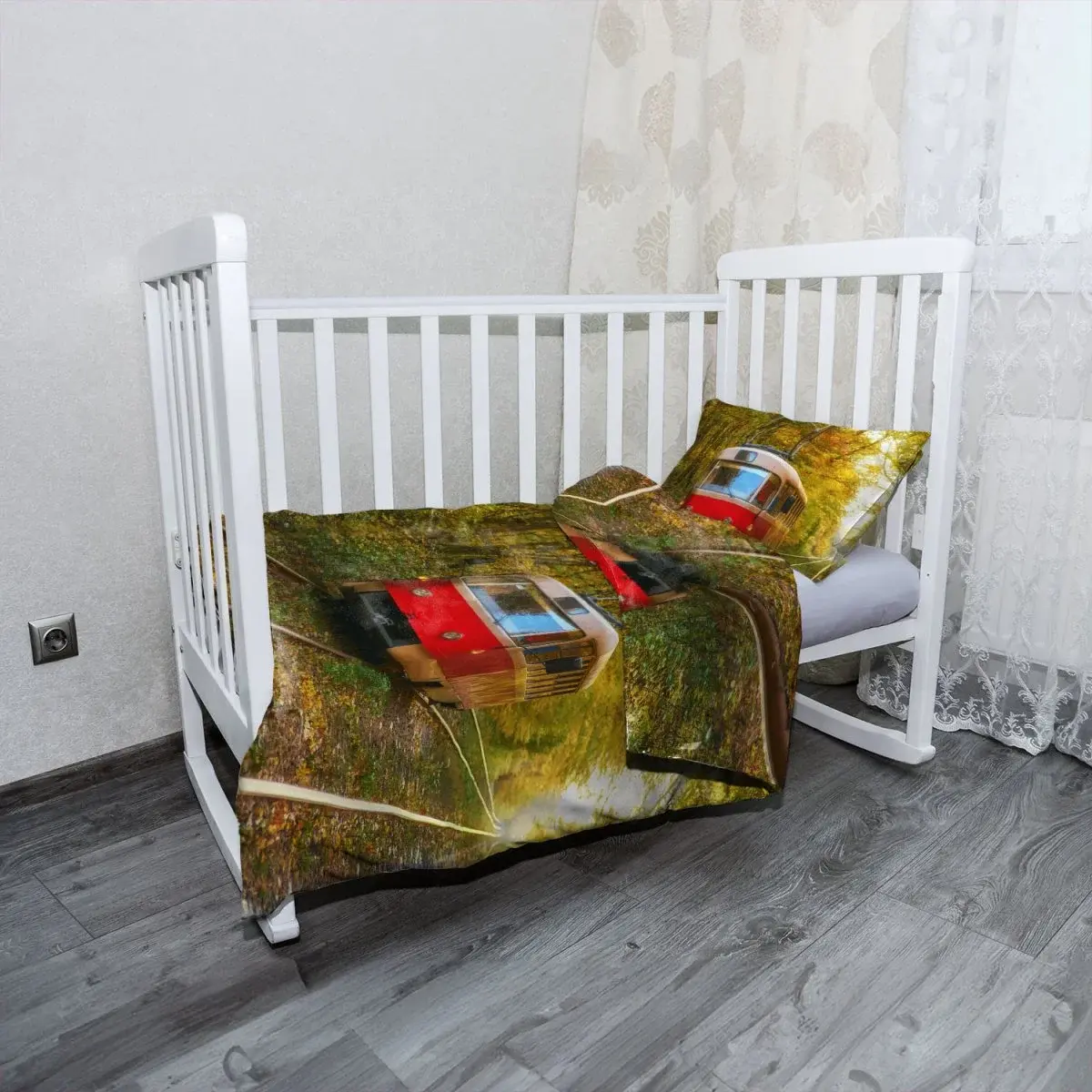Mikroplyšové dětské povlečení do postýlky Červená tramvaj v lese - 120x90 / 40x60