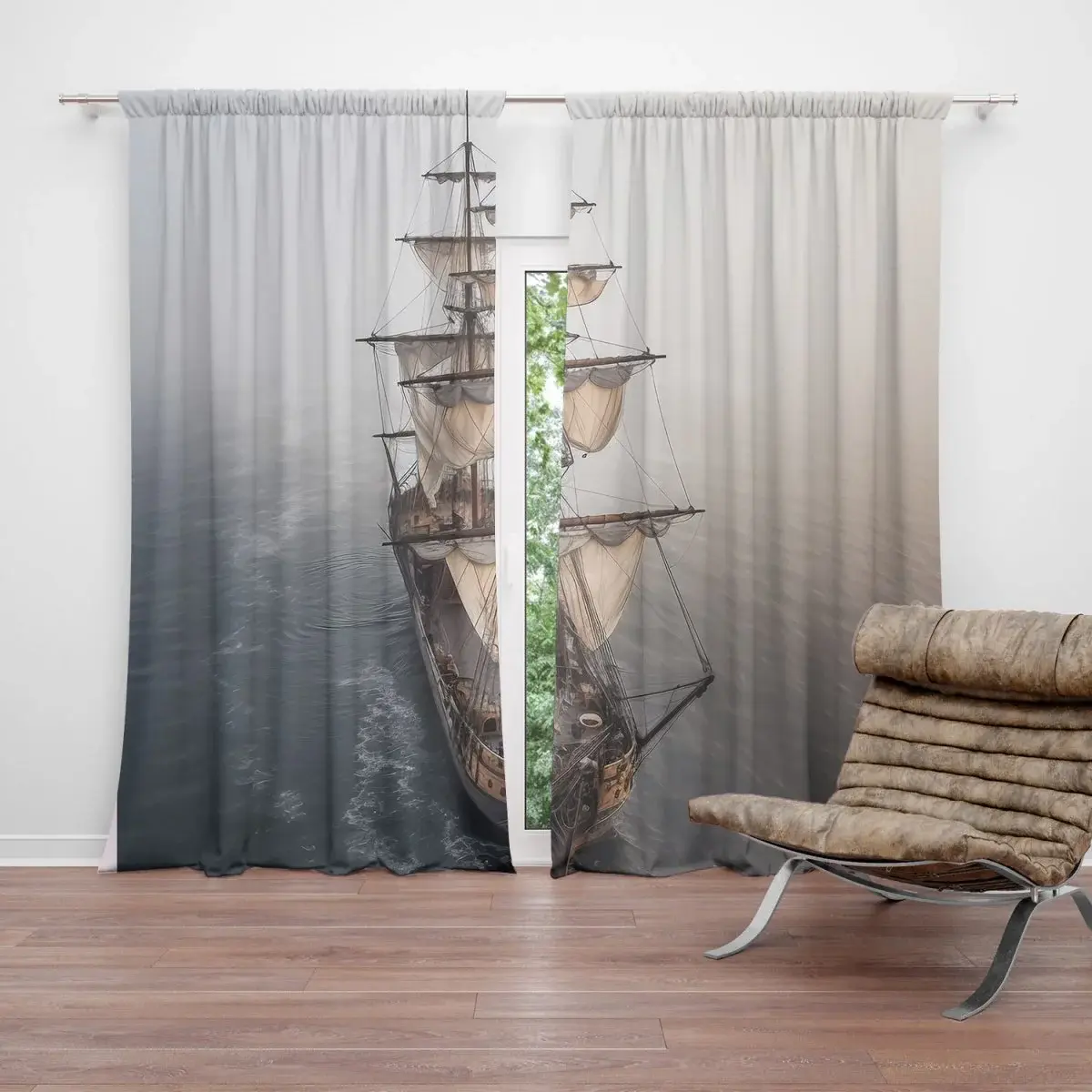 Závěs Plachetnice na klidném moři: 2ks 140x250cm