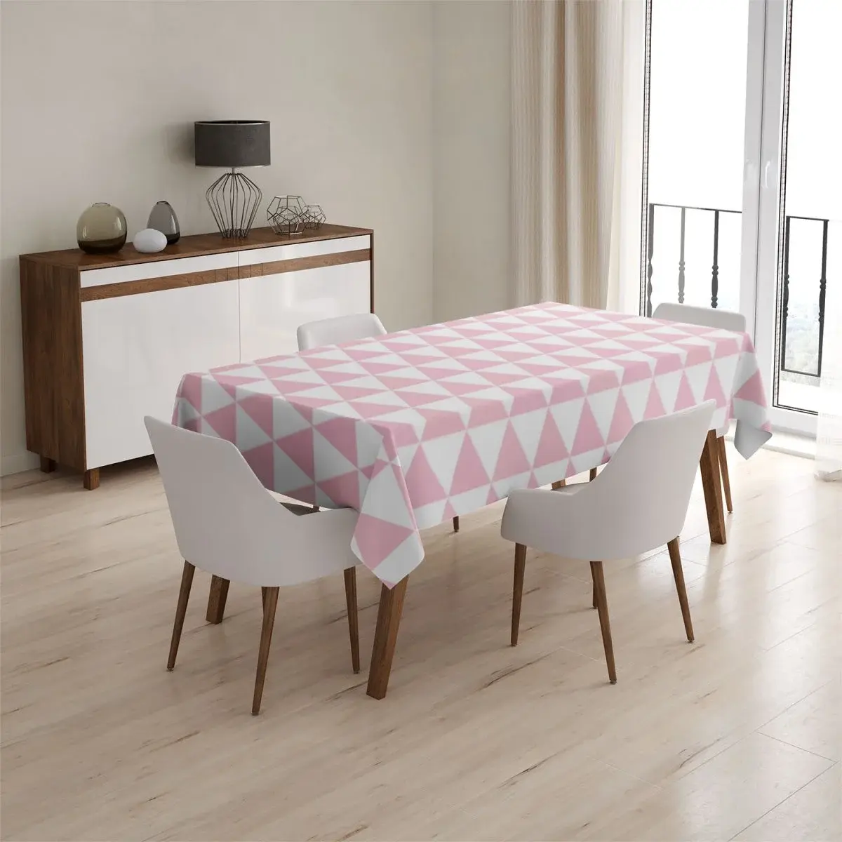 Ubrus Růžové a bílé trojúhelníky - 90x90 cm