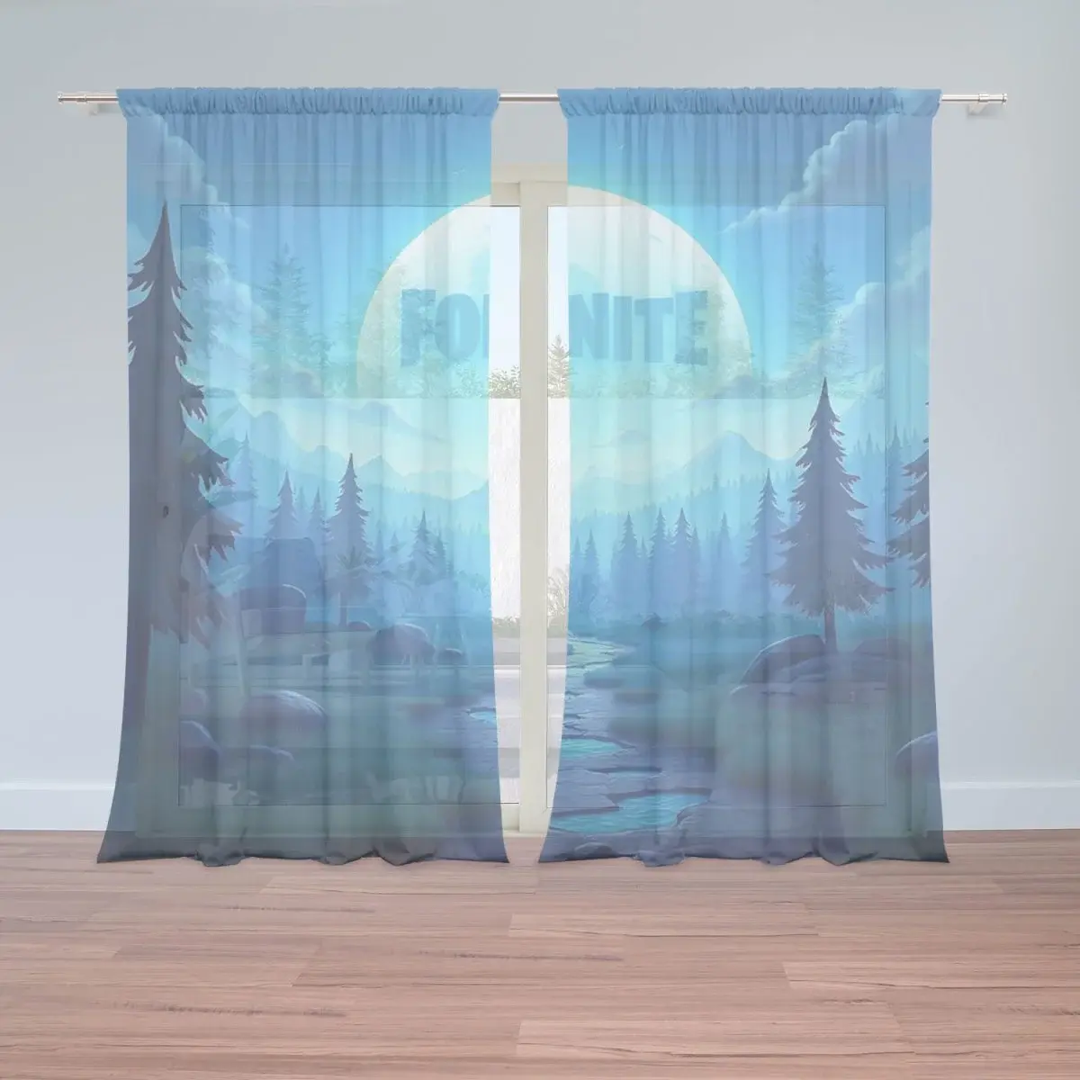Záclony FORTNITE Modré údolí s měsícem: 2ks 150x250cm