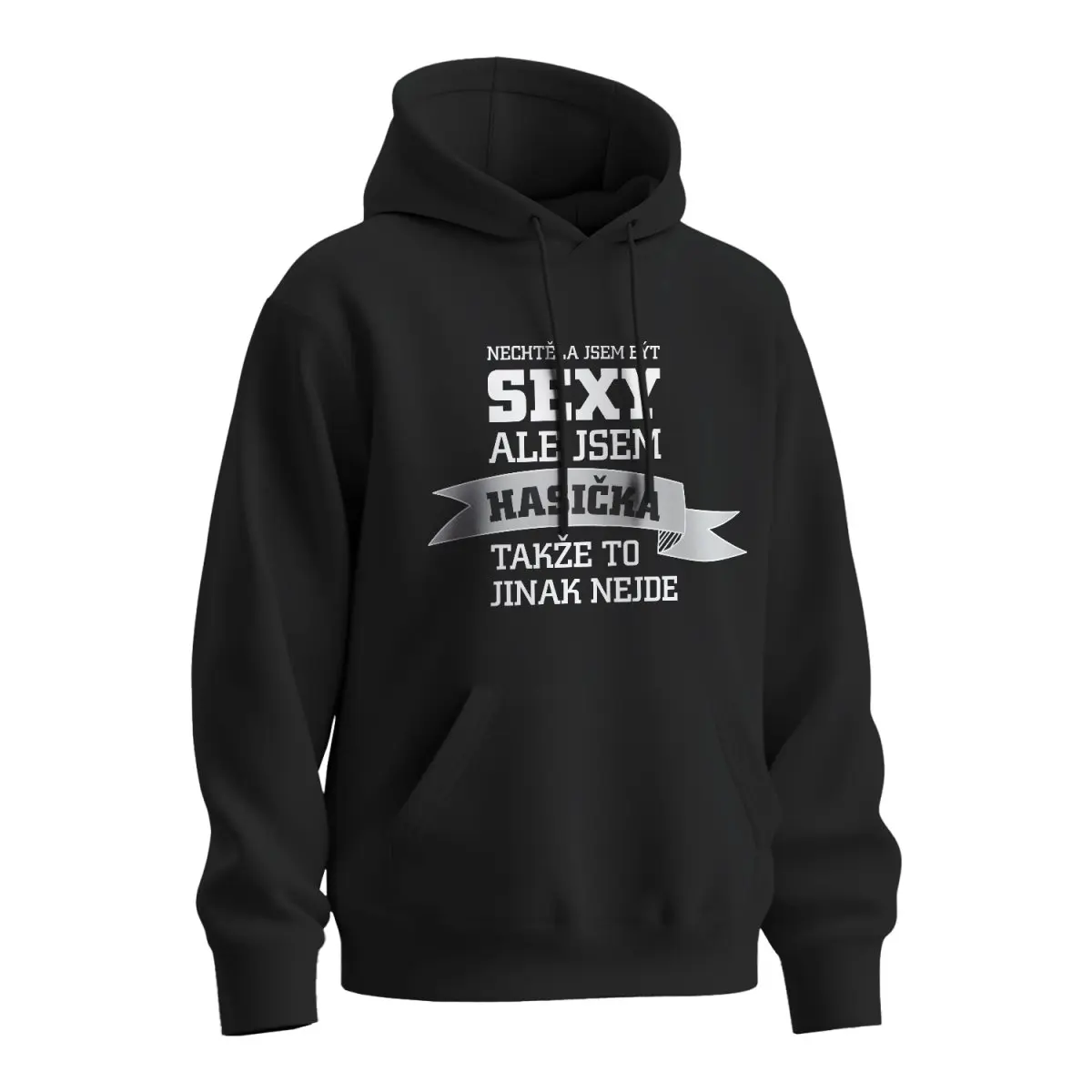 Mikina s potiskem Nechtěla jsem být sexy, ale jsem hasička - černá XL