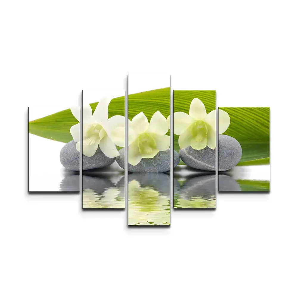 Obraz - 5-dílný Bílá orchidej - 125x90 cm