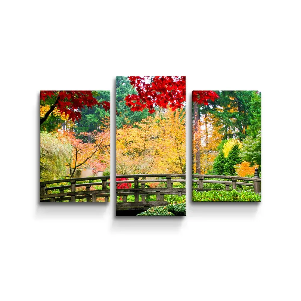 Obraz - 3-dílný Most v parku - 75x50 cm